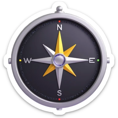 realistic compass, 3D emoji style, metallic and glass, modern and sleek, inspired by the actual compass emoji sticker