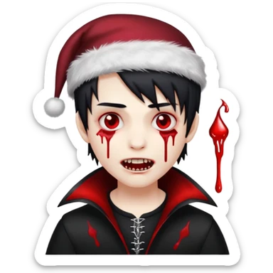 grey skin emo vampire boy with Christmas hat and blood dripping from fangs  sticker