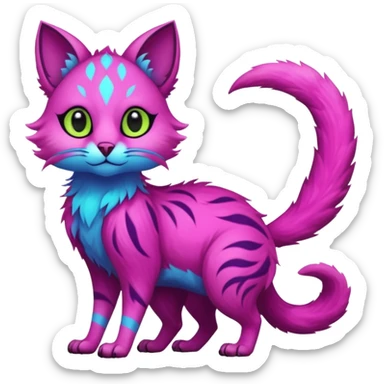 Neon-colored fantasy feline-fionbri-marsupial-critter-vernid-fursona animal creature full body with intricate markings  sticker