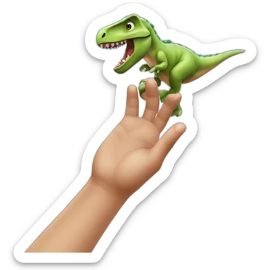 A hand grabbing a dinosaour sticker