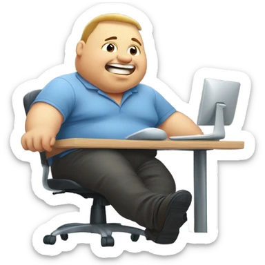 chubby guy gets hurt by computer sticker