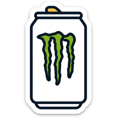 white Monster Energy can with iconic sharp M logo, clean and modern design, minimalistic style sticker