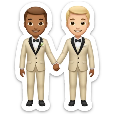 two grooms holding hands, wedding attire sticker
