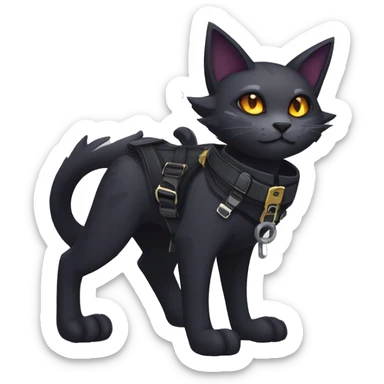 cool edgy fantasy dark-shadow-themed animal vampiric cat hybrid Fakemon  with a harness and collar full body sticker