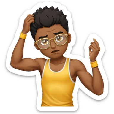 black boy athlete in stringer with gold glasses frustrated pulling hair sticker