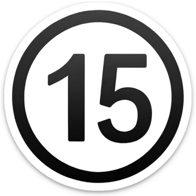 The number 15 in a black circle sticker