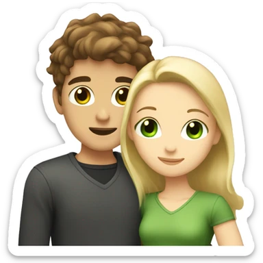 brown hair boy with green eyes hugging blonde girl with brown eyes   sticker