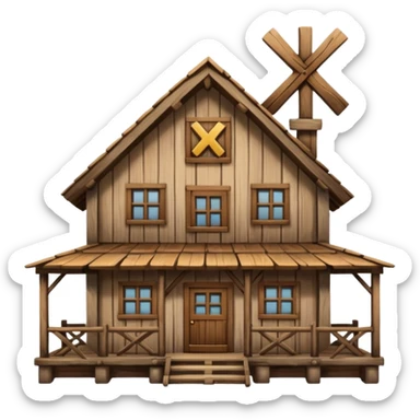 an inn with a big X on it sticker