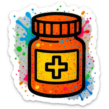 graffiti style emoji of a medicine bottle with colorful spray paint and bold outlines sticker