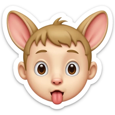 a boy with small eyes with big ears and with his tongue out sticker