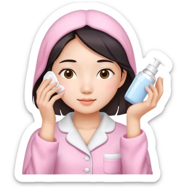 angelic asian girl doing skin care in pink pajamas sticker