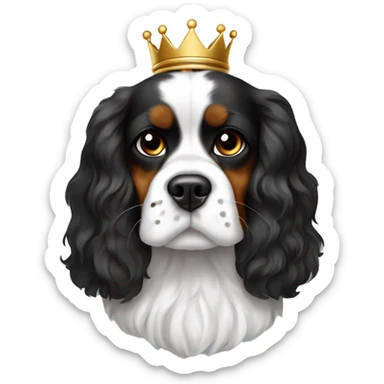 Black and white King Charles caviller with small brown spots above its eyes sitting down in  sticker