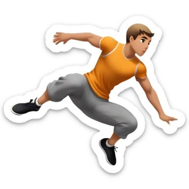 A person performing a parkour move, leaping between buildings or scaling a wall with agility and precision. The scene captures dynamic motion, showcasing strength, flexibility, and the thrill of urban acrobatics against an urban cityscape backdrop. sticker