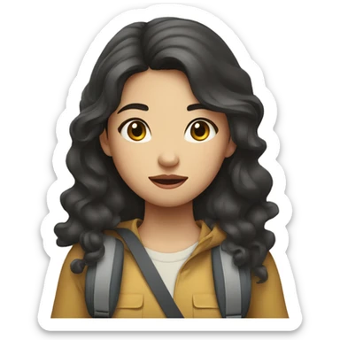 Vietnamese girl with curly long hair carrying luggage with a confused look sticker