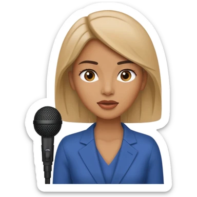 A woman speaks into a microphone, and there is a prompter screen in front of him. sticker