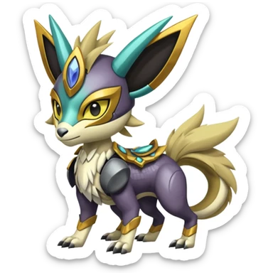 Colorful masked armored leathery scaly furry Futuristic Meloetta-Manectric-Solgaleo-Raikou-Pokémon-Digimon-Fakémon-fusion-hybrid-creature sticker