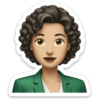 dark brown permed hair, green blazer, lady,professional sticker