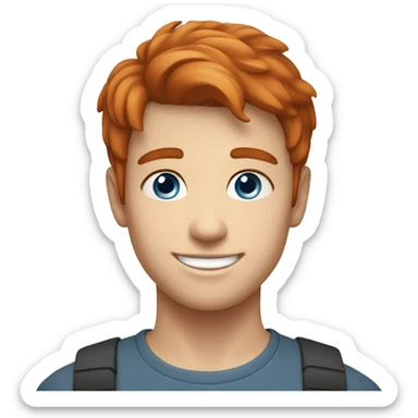 young guy smiling with blue eyes and short Redhead straight hair sticker