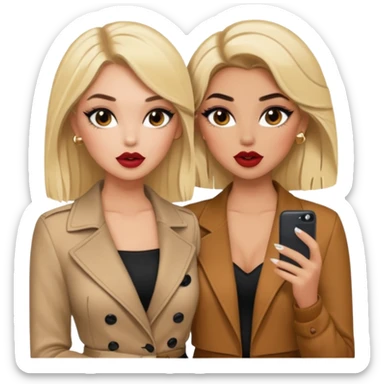 Boujy baddie best friends blonde and brunette gossiping, trendy heavy makeup sticker