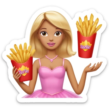 Brown skin blonde hair barbie ballerina holding hot fries chips  sticker