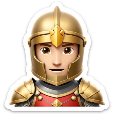 Clash of Clans style friendly Knight Portrait Emoji, With simple armored build featuring a gleaming suit adorned with simple heraldry and a covered fave behind a visored helm, his face rendered in a natural skin tone (not yellow), Simplified yet dynamic features, highly detailed, glowing with a cool, steely radiance, high shine, courageous and resolute, stylized with an air of chivalric valor, focused and stalwart, soft glowing outline, capturing the essence of a valiant knight ready to charge into epic quests with honor! sticker