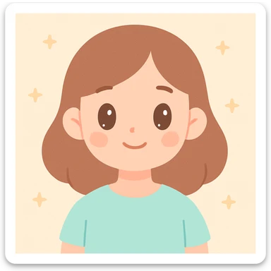 a girl with a cute peachy face, soft features, gentle smile, warm and friendly expression, simple background sticker