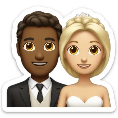 Tan Woman with dark brown hair and man with blonde hair getting married sticker
