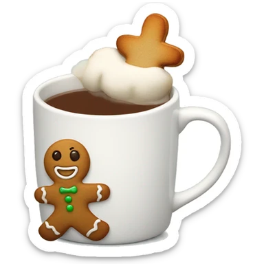 Hot drink in a mug with gingerbread man cookie  sticker