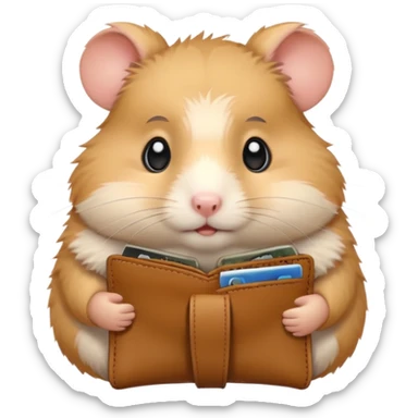 cartoon-style hamster melancholy expression opening his wallet to showcase nothing sticker
