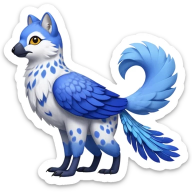 Arctic-Fox-Snow-Leopard-Blue-Tang-Fish-Hyacinth-Macaw-Fakémon-Pokémon-fusion-hybrid-animal-creature, full body sticker