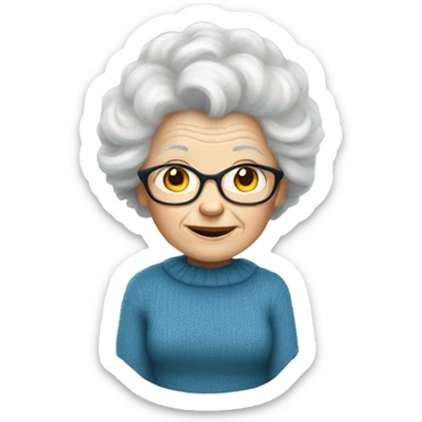 an elderly white woman with a fluffy hairstyle wearing a blue sweater sticker