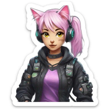 Anime cat gamer girl cyberpunk sticker