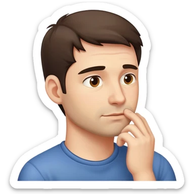 35 yers old man, pensive and tapping chin sticker