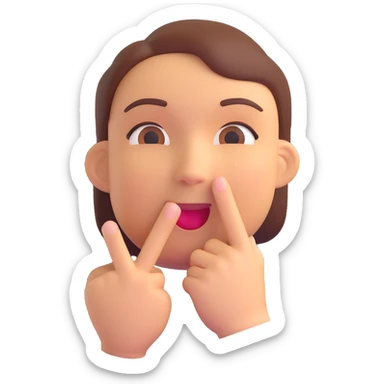 3D emoji of a face with a gentle smile and finger over lips, 'shush' sign sticker