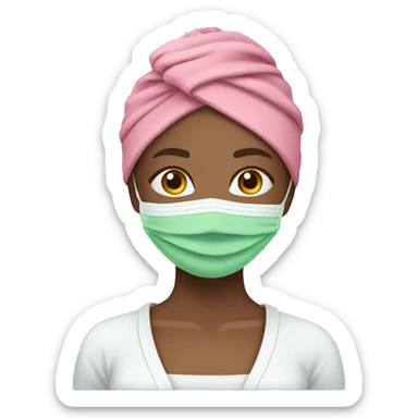 spa girl pink head towel with green face mask sticker