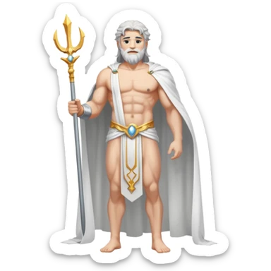 fullbody silverhair shirtless god ZEUS, white robe over shoulder, standing still sticker