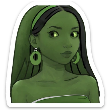 Black girl with long straight black hair wearing a white tube top sticker