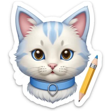 a blue large muzzle of a cute kitten and a pencil that is sharpened on one side and has an eraser on the other sticker