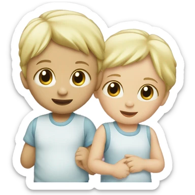 Blond Baby boy and baby girl playing sticker