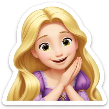 Cinematic Playful Rapunzel Portrait Emoji, Giggling as Pascal sits atop her head, hands cupped over her mouth in a moment of pure joy, her radiance shining through, utterly enchanting! sticker