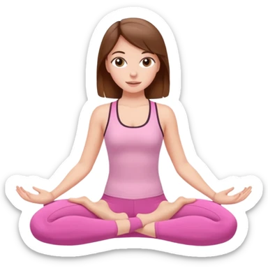 white girl with brown hair and eyes doing pilates and she wearing pink pilates outfit  sticker
