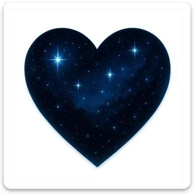 heart with a midnight theme, deep blue and black colors, starry accents, glowing effect sticker