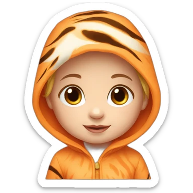 Caucasian baby girl in orange tiger onesie sticker