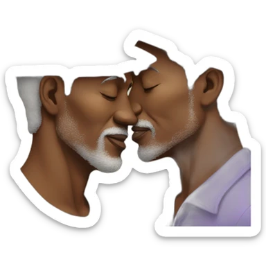 Older African Man with hat kissing  older blond man with hat sticker