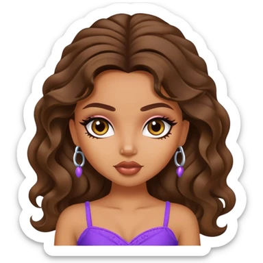 pretty bratz baddie, olive skin, exotic, brown wavy hair sticker