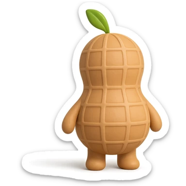 Add tiny arms and legs to the 3D peanut character with a cartoon-style shell, keep it cute and with no facial expression, maintain transparent background. The style should resemble a cute 3D cartoon peanut with a smooth shell texture and no facial features. sticker