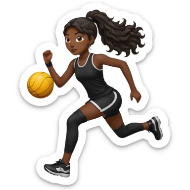 Femme noire avec cheveux longs ondulés en qeue de cheval qui fait du sport en tenue noire sticker