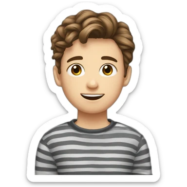teenager boy brown wavy hair up to the chin and dark gray striped sweater sticker