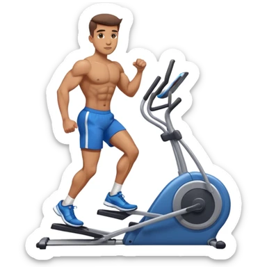 buff guy in blue shorts using elliptical sticker