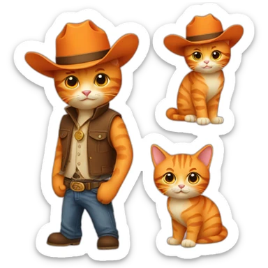 2 orange cats with cowboy hats sticker